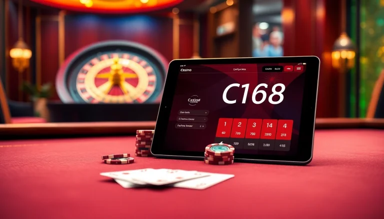 C168 showcases a vibrant casino scene with poker chips, cards, and an enticing roulette wheel.