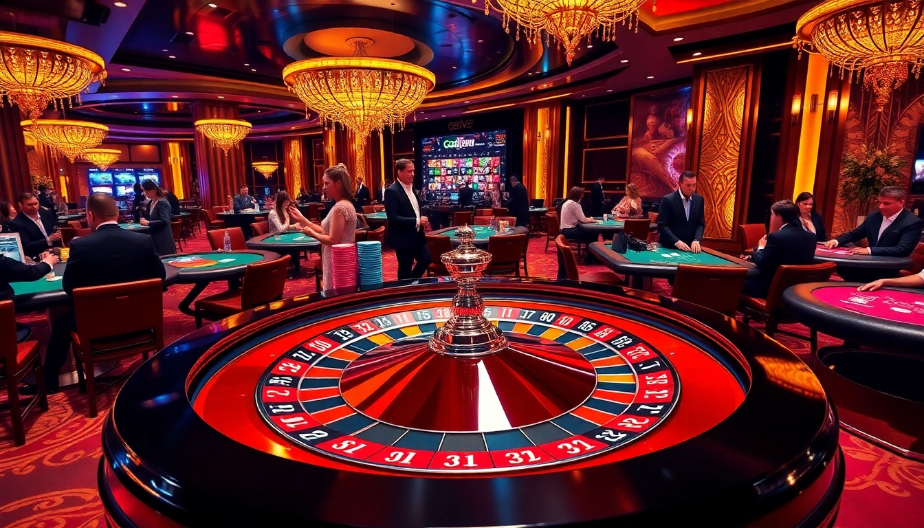 The excitement of gambling at 888NEW casino featuring roulette and poker tables with professional dealers.