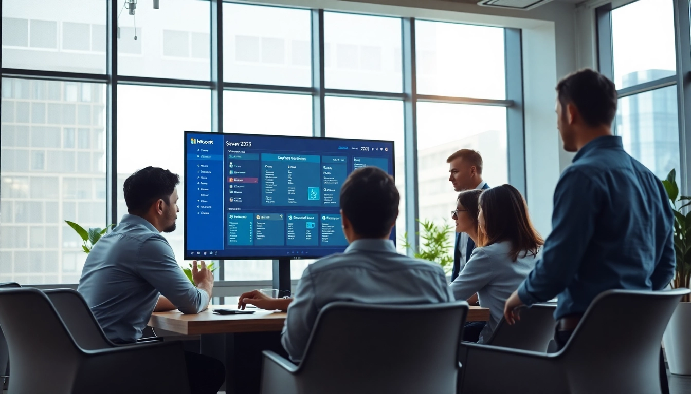 CAL User für Microsoft Server 2025 bei der Teamarbeit an einem digitalen Projekt visualisiert.