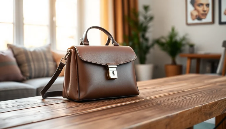 Handy Tasche abschließbar mit sicherem Design und elegantem Look auf einem Holzuntergrund.