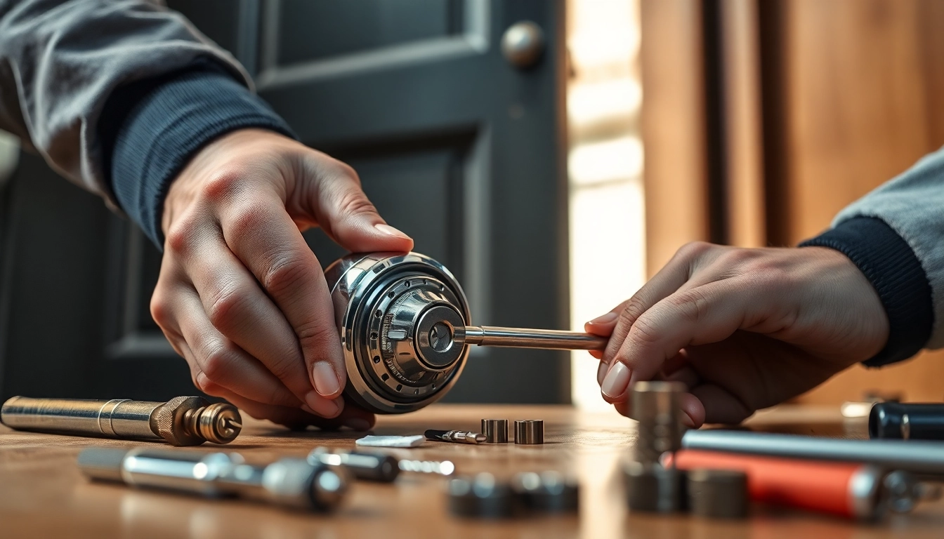 Schlüsseldienst Berlin: Professioneller Schlüsseldienst bei der Arbeit an einem modernen Schloss.