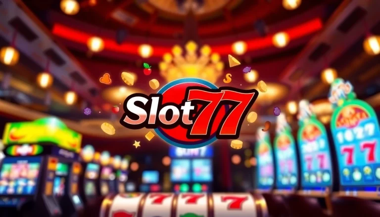 Raih kemenangan dengan Slot77, simbol permainan kasino yang penuh warna dan ceria.