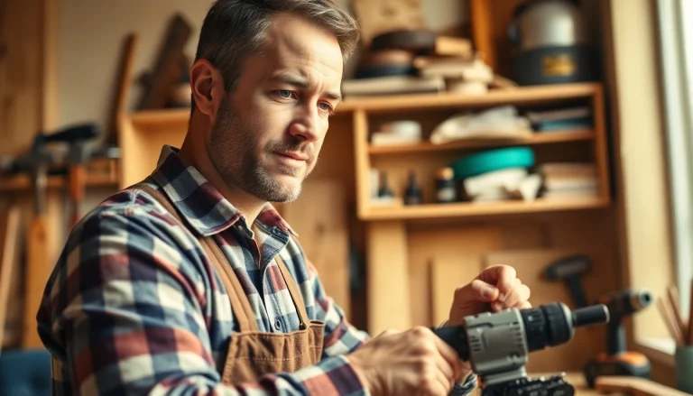 Confident handyman skillfully working on a home improvement project with precision.