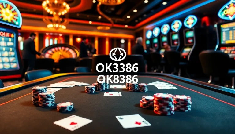 Experience thrilling online gambling with OK8386 at a vibrant casino table.