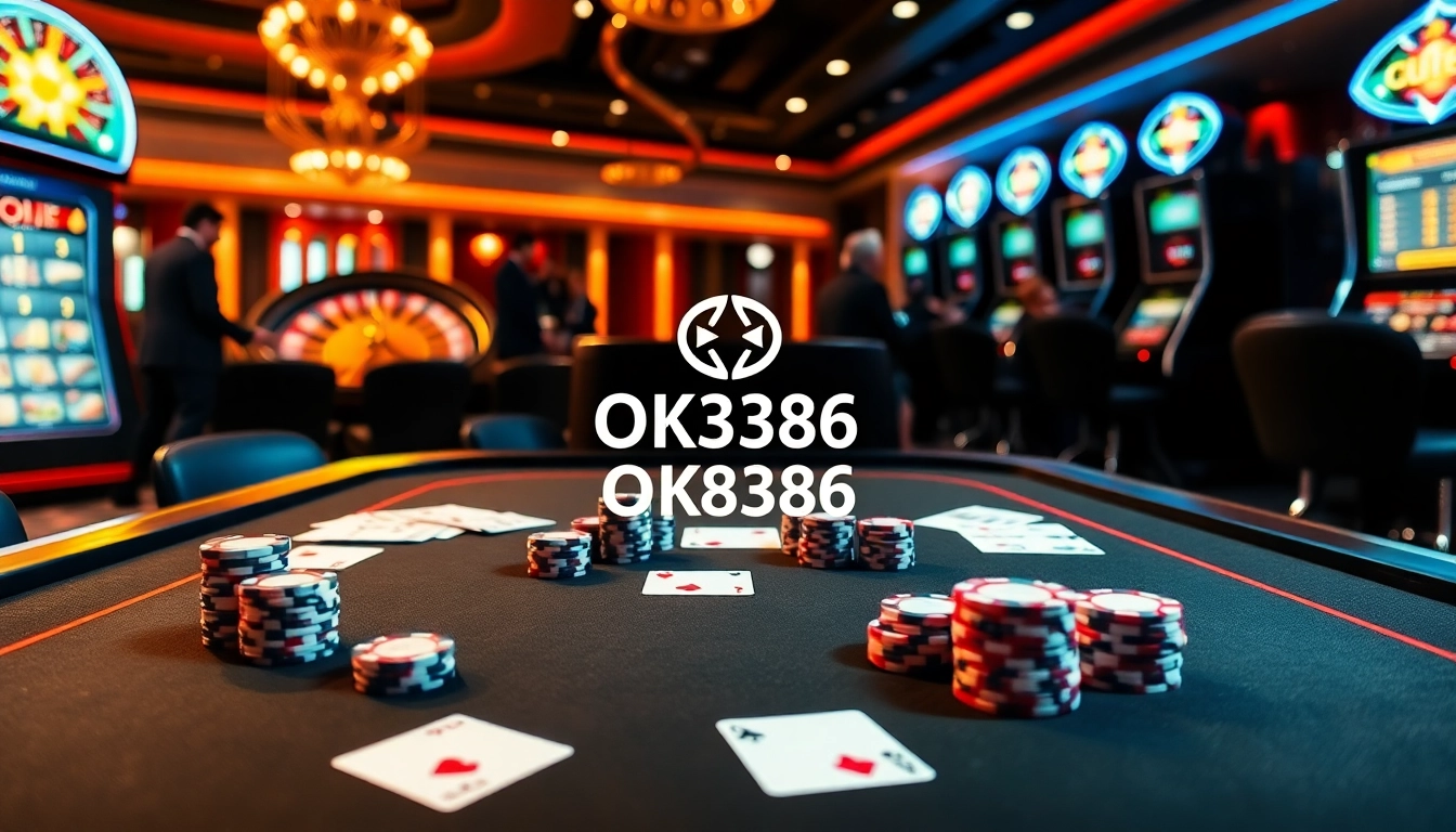 Experience thrilling online gambling with OK8386 at a vibrant casino table.