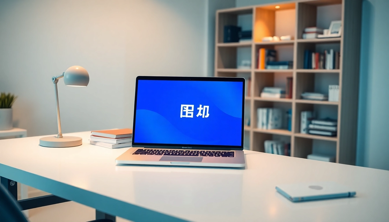 Innovative study area showcasing 有道 translation app on a sleek laptop.