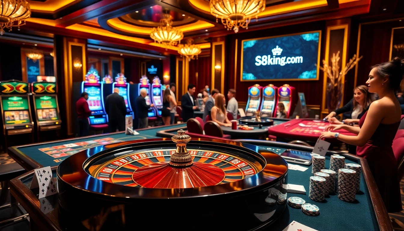 Players enjoying games at a glamorous casino table at s8king.com, highlighting excitement and luxury in gambling.