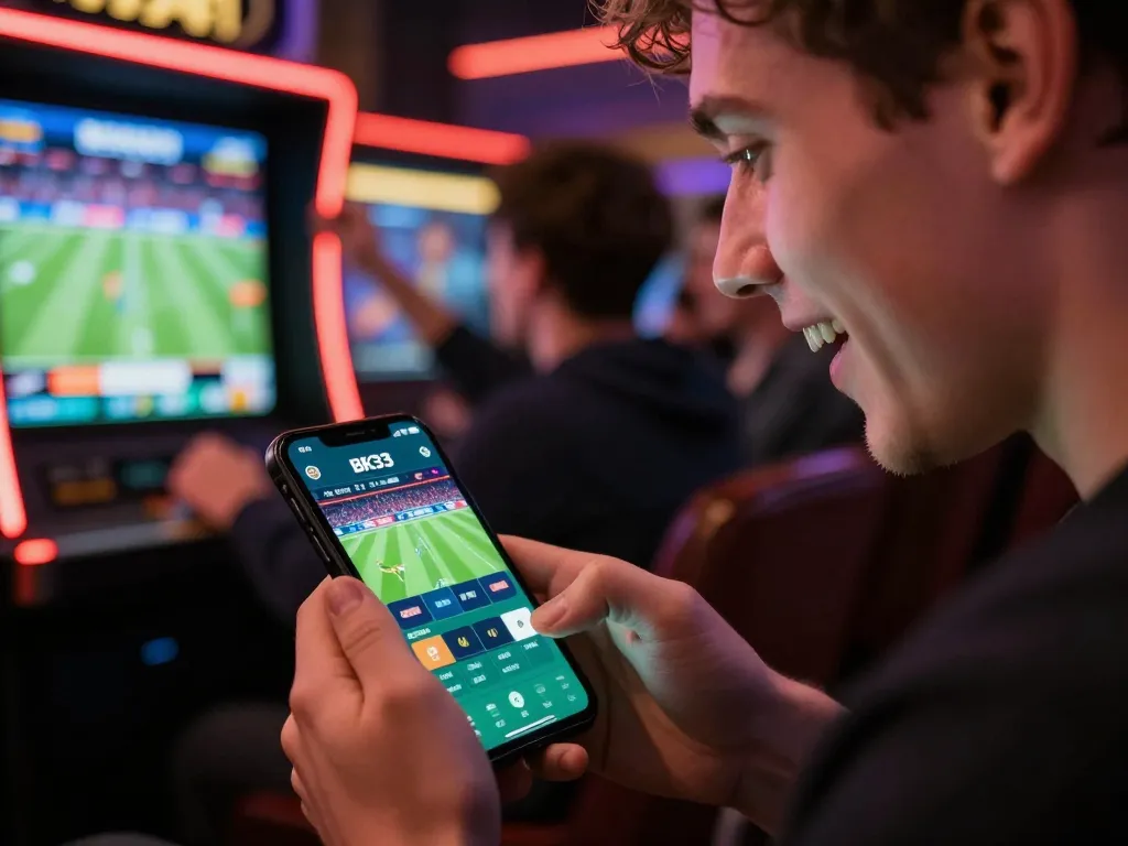 Engaging with the BK33 mobile app for fast sports betting during an event.