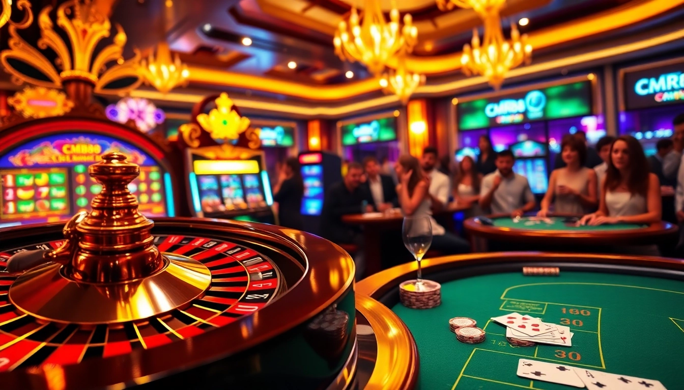 Place your bets at CM88’s luxurious casino experience with vibrant slot machines and roulette.