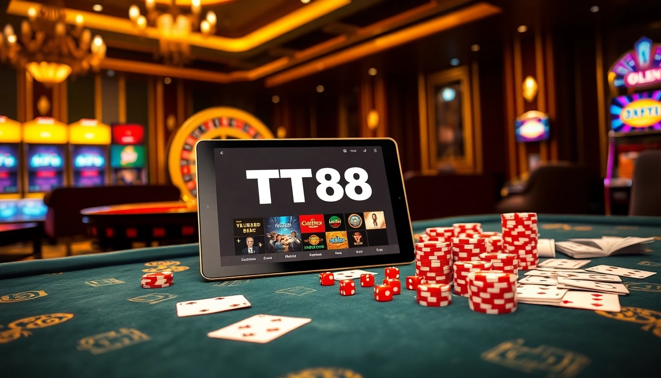 Experience vibrant gaming action at https://tt88.to/ with poker chips and roulette setup.