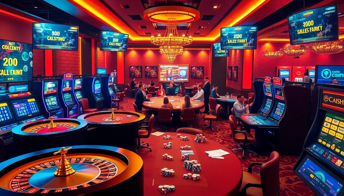 Xocdia88 online gambling platform with vibrant casino elements, including roulette wheels and poker tables.