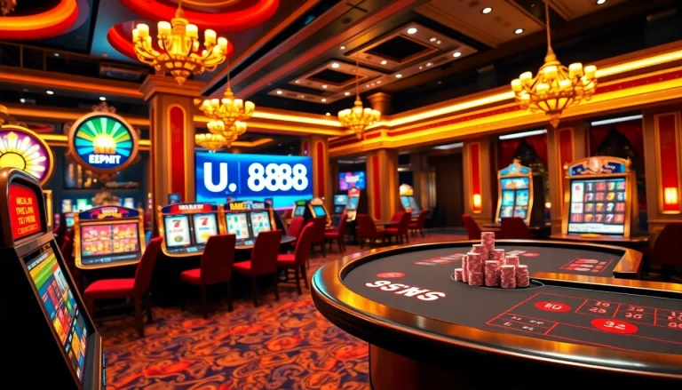 Experience thrilling gameplay at U 888 with colorful casino tables and exciting slots.
