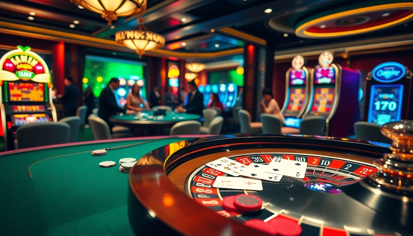 Exciting casino scene at https://nhacaiuytinvn.us.com/ with roulette table, chips, and poker action