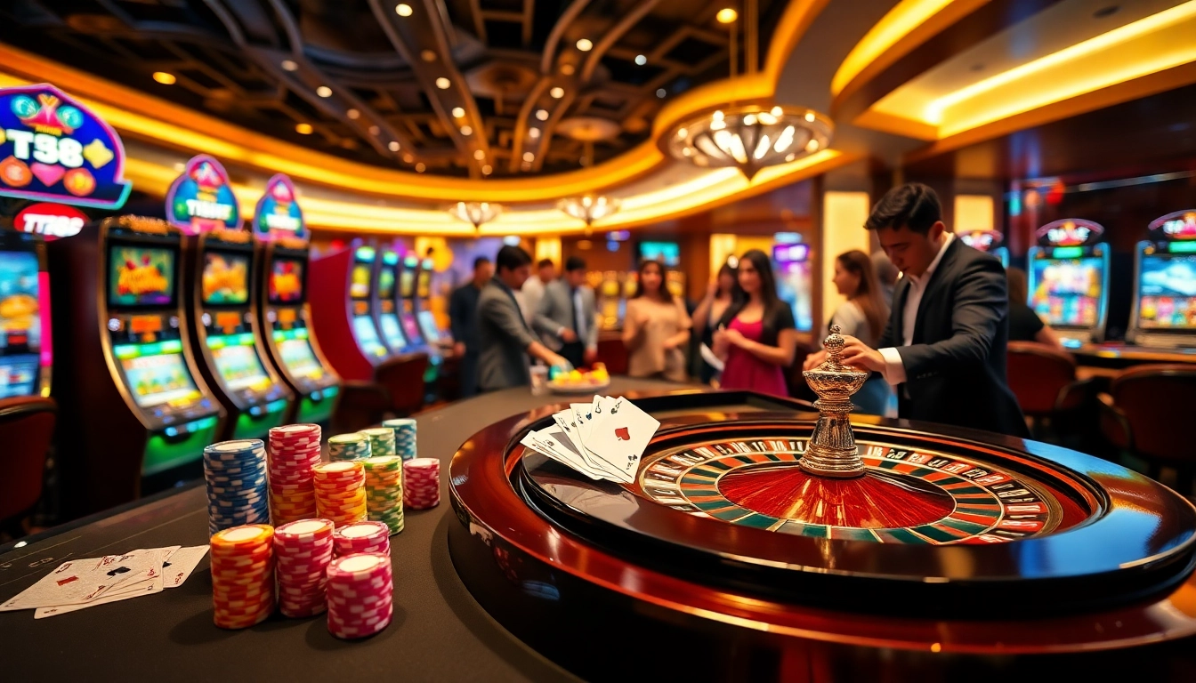 Players enjoying a vibrant casino atmosphere at TT88 with colorful chips and engaging games.