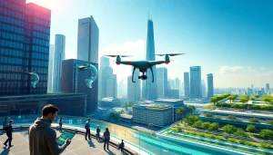 Die Digitale Zukunft: Futuristische Stadt mit innovativer Technologie und nachhaltiger Architektur.