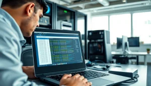 Datenrettung Wien: Techniker führt professionelle Datenrettung in modernem Büro durch.