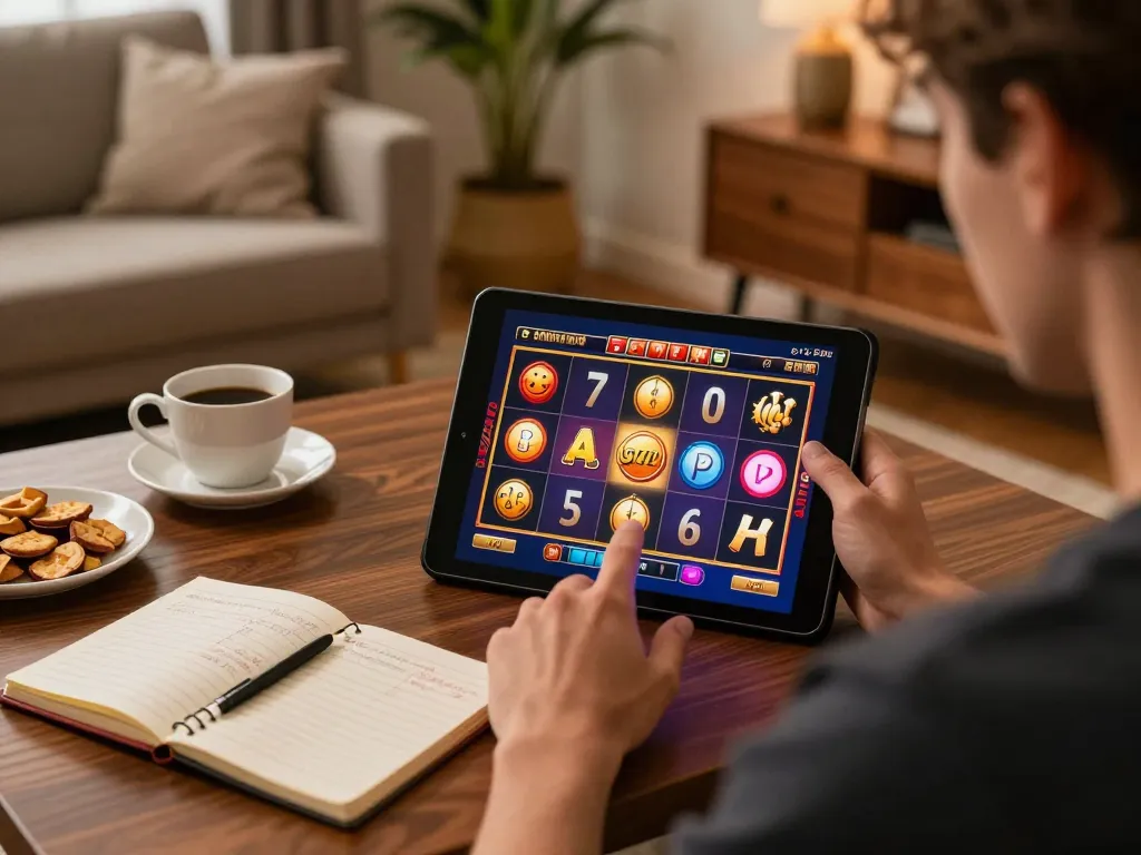 Player enjoying an exciting slot game on 888new app in a cozy home setting