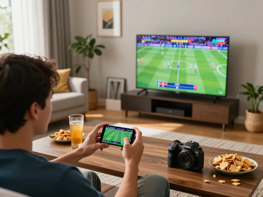 Engaged player navigating the 33Win luxury sports betting app at home during a live match.