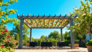 Terrassenueberdachung Ungarn auf stilvoller Terrasse bietet Schatten und Eleganz im Freien.