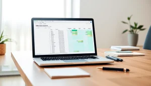 Funktionale litbuy spreadsheet auf einem schlichten Laptop in einem modernen Büro.